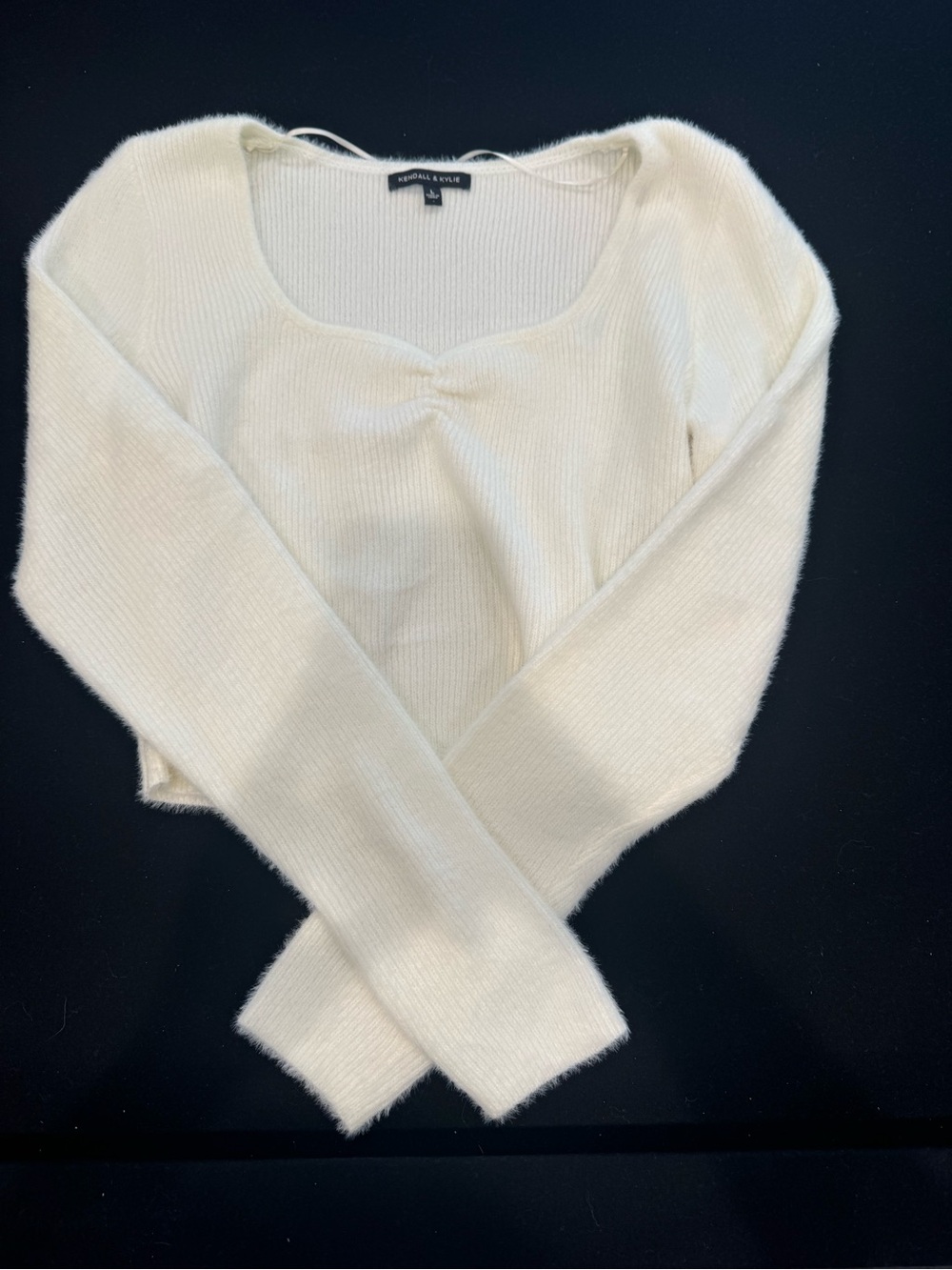Kendall & Kylie Ivory Scoop Neck Fuzzy Knit Sweater